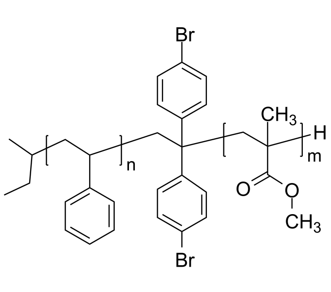 Poly(styrene)bpoly(methyl methacrylate), with 4,4dibromodiphenylmethane moiety between blocks
