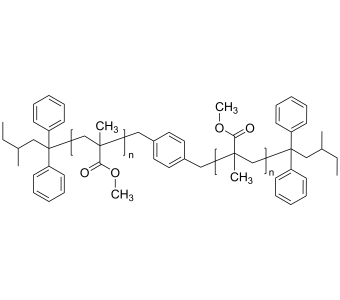 Poly(methyl methacrylate), with pxylene in center of polymer chain
